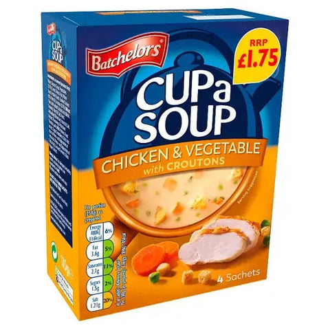 Batchelors Cup a Soup Chicken & Vegetable with Croutons 4 Instant Soup Sachets 110g (Case of 9)