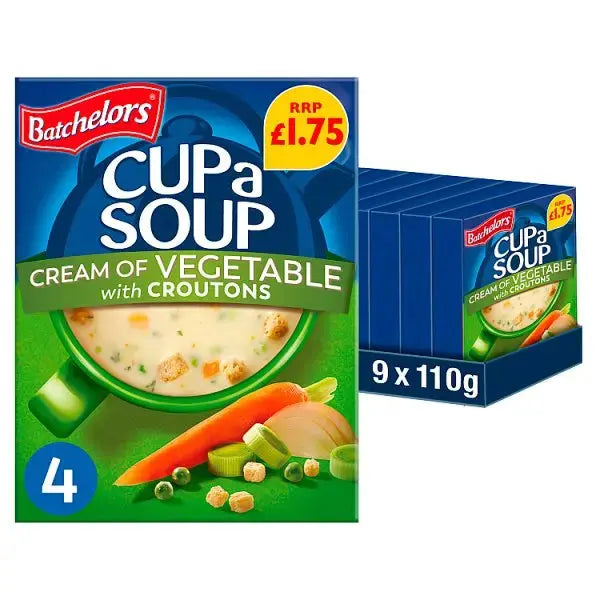 Batchelors Cup a Soup Cream of Vegetable 4 Instant Soup Sachets 122g (Case of 9)