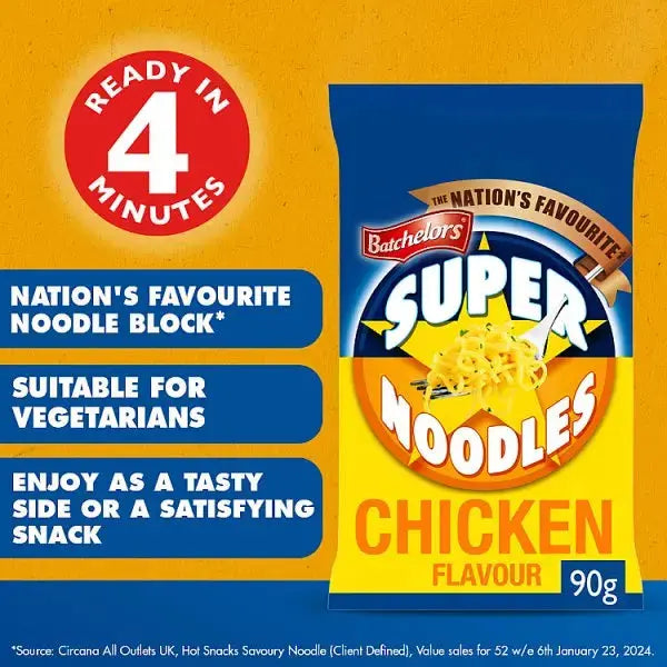 Batchelors Super Noodles BBQ Beef Flavour 90g (Case of 8)