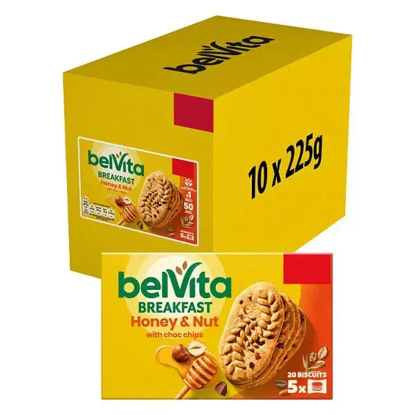 Belvita Breakfast Biscuits Honey & Nut with Choc Chips 5 Pack (Case of 10)