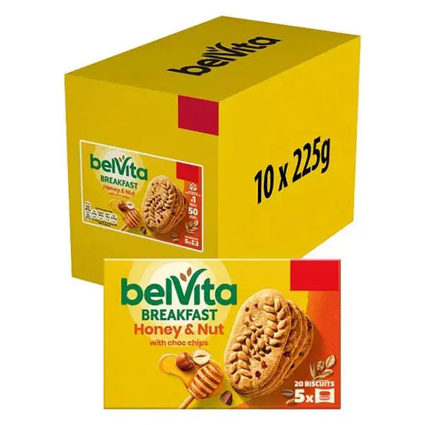 Belvita Breakfast Biscuits Honey & Nut with Choc Chips 5 Pack (Case of 10)
