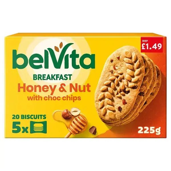 Belvita Breakfast Biscuits Honey & Nut with Choc Chips 5 Pack (Case of 10)