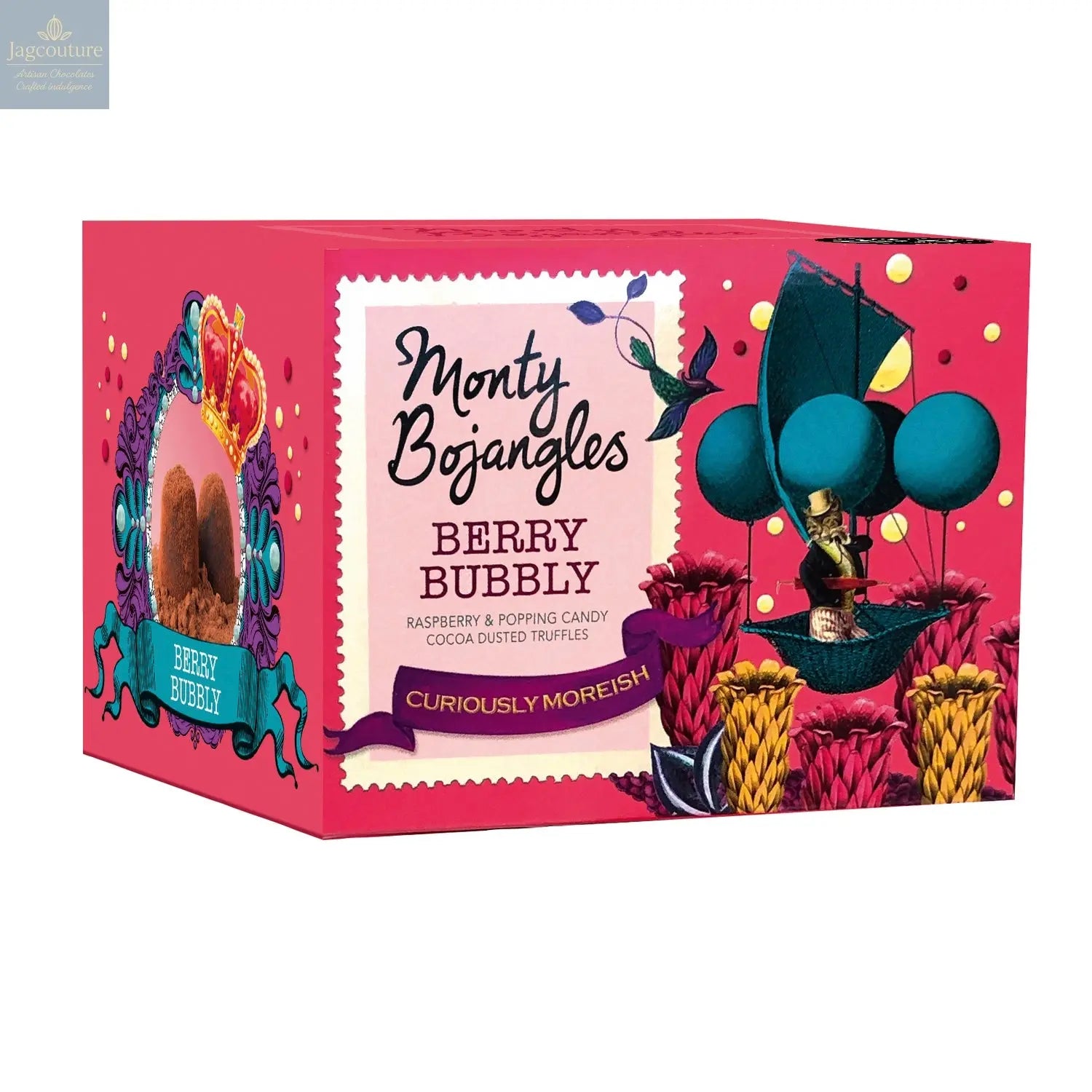 Berry Bubbly gift box of raspberry flavoured cocoa dusted truffles with popping candy - Jag Couture Chocolates