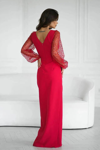 Bicotone sequin sleeves evening dress