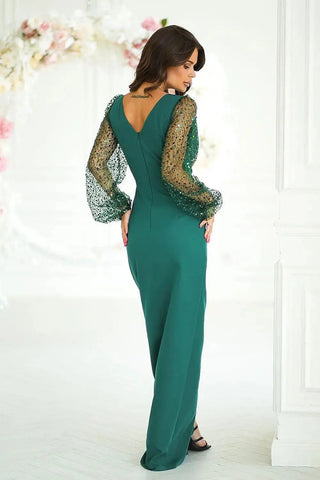 Bicotone sequin sleeves evening dress