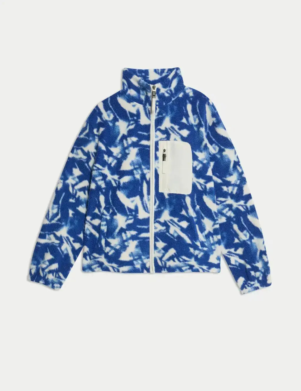 Borg Printed Funnel Neck Zip Up Fleece Jacket