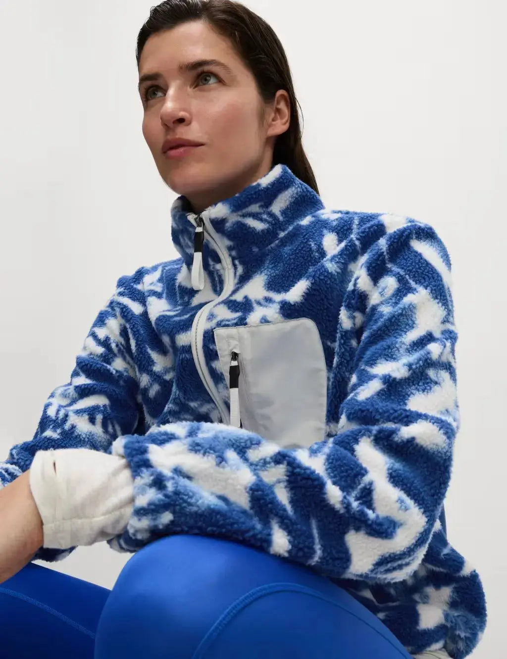 Borg Printed Funnel Neck Zip Up Fleece Jacket