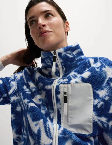 Borg Printed Funnel Neck Zip Up Fleece Jacket