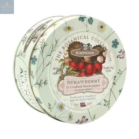 Botanical tin of strawberry & pepper flavour travel sweets Jag Couture Chocolates