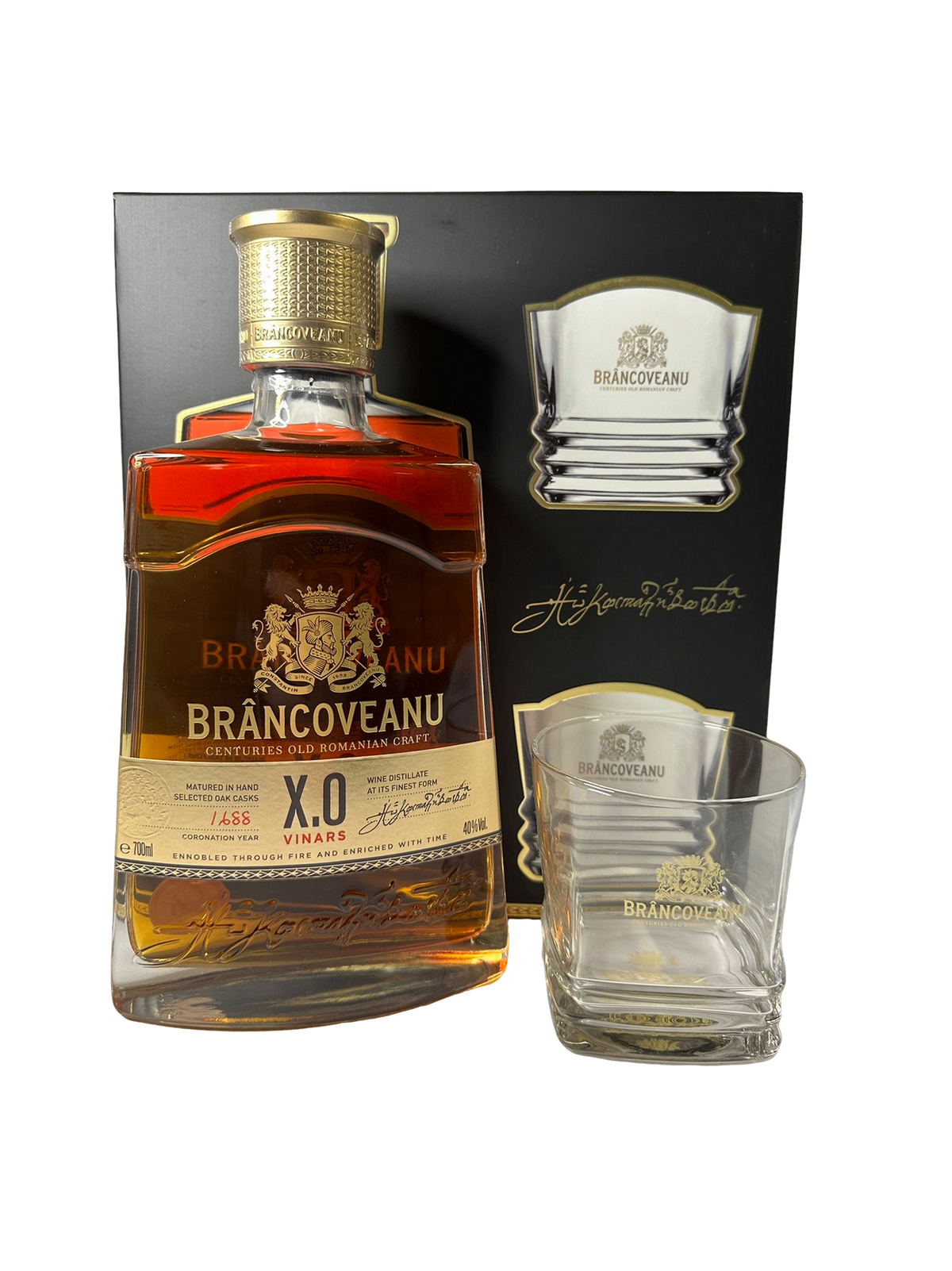 Brancoveanu XO Brandy (Vinars) with two glasses 700ml
