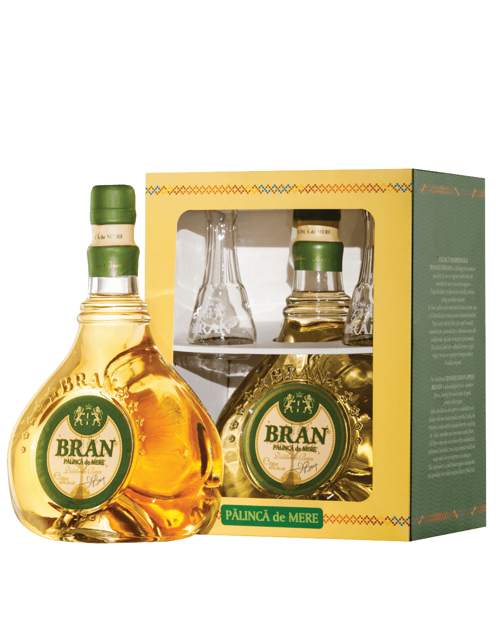 Bran Apple Brandy (Palinca mere / Apple palinka) with two glasses 700ml