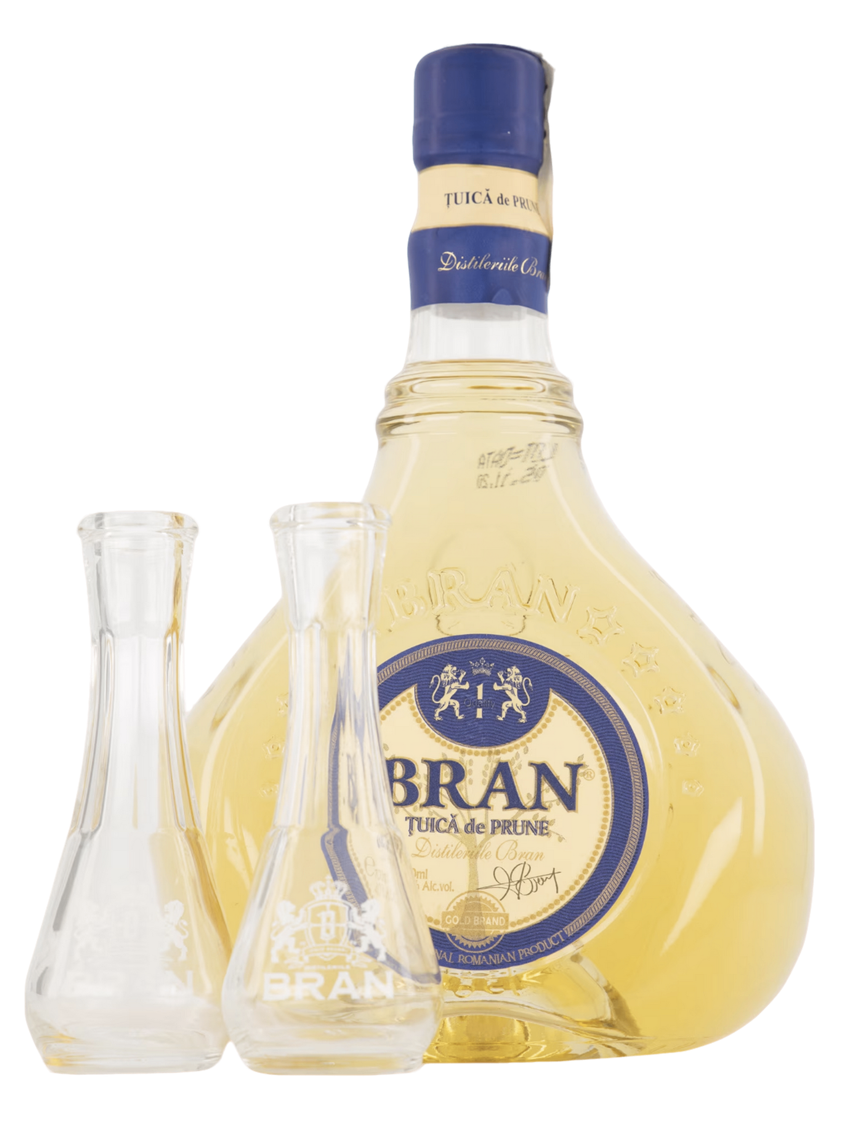 Bran Plum Schnapps (Tuica prune) with two glasses 700ml