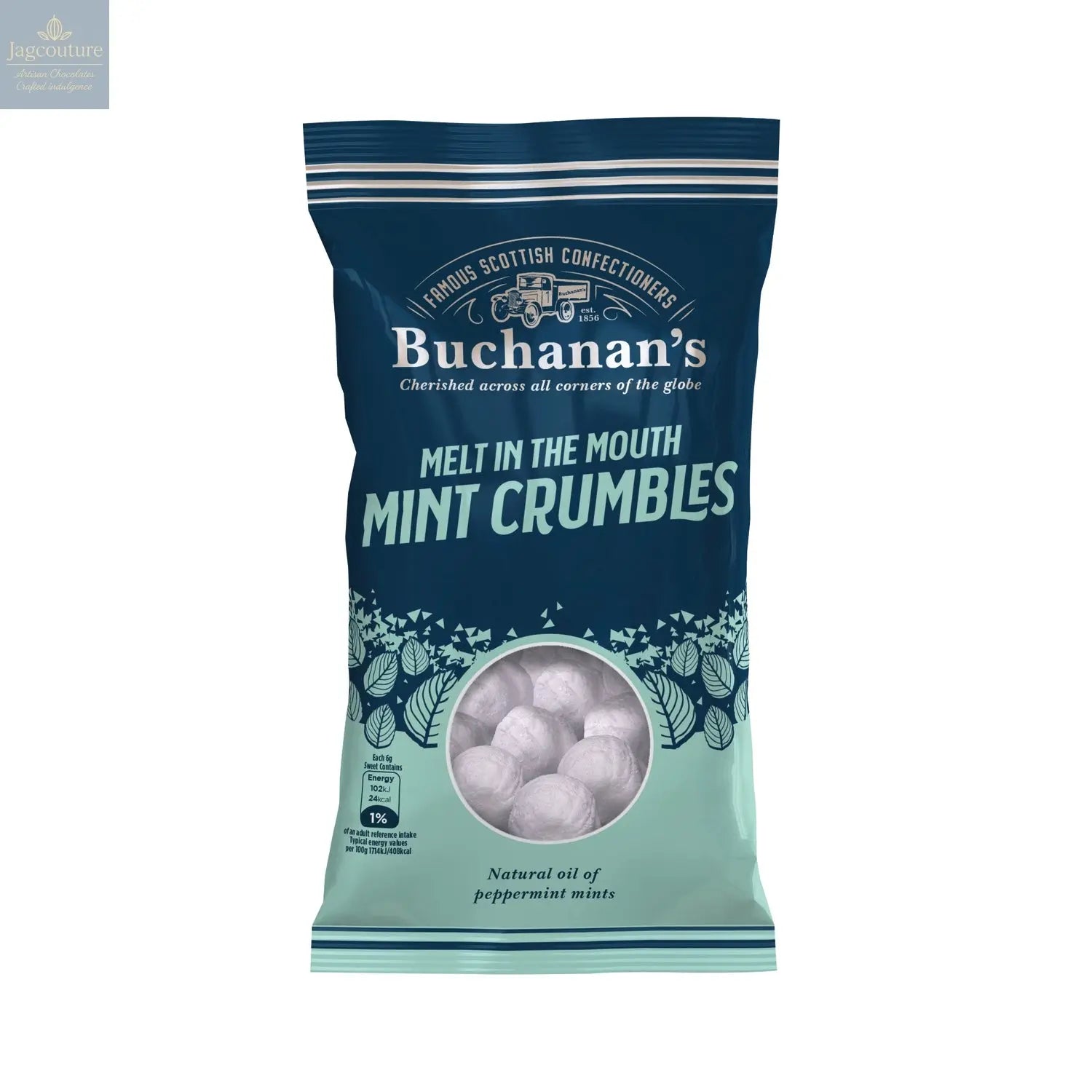 Buchanan's bag of Melt In the Mouth Mint Crumbles Jag Couture Chocolates