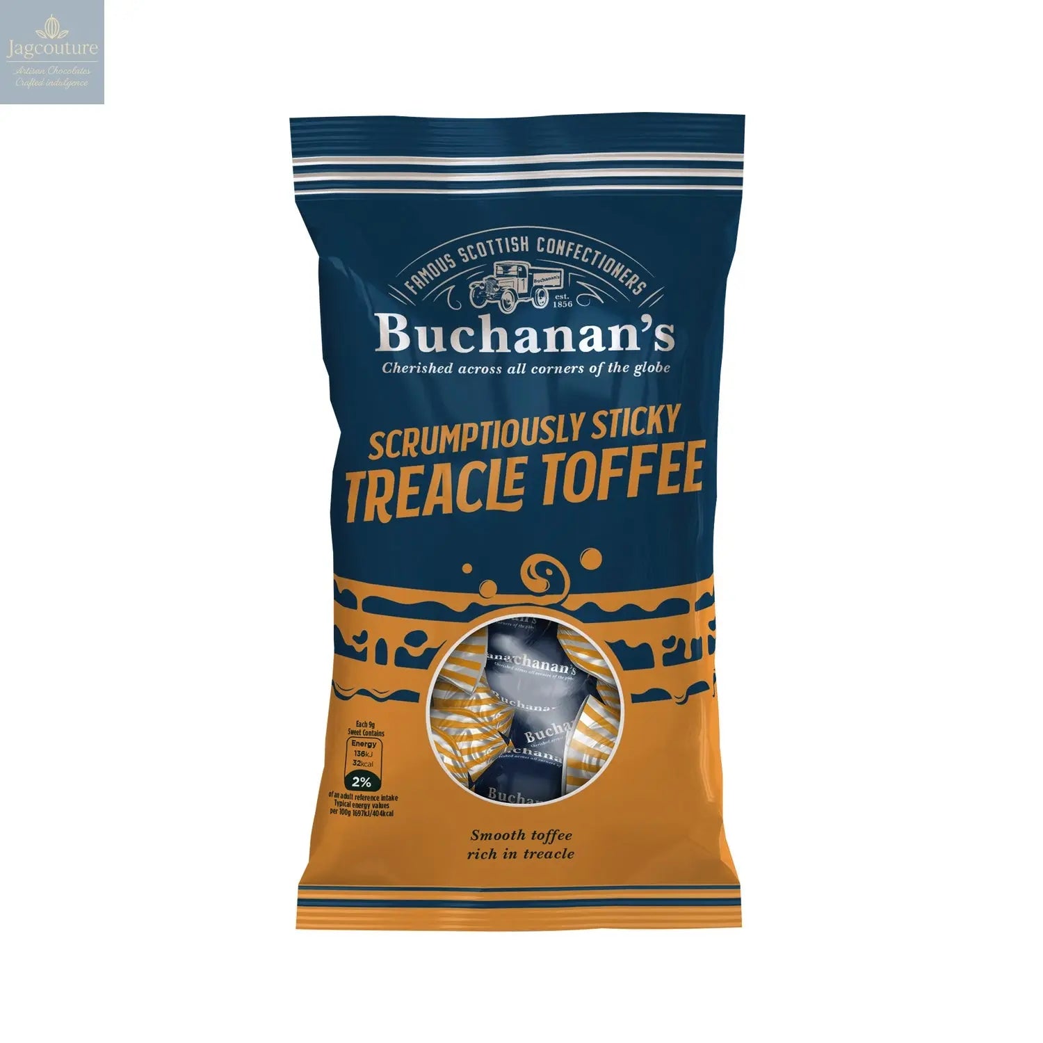 Buchanan's bag of Scrumptiously Sticky Treacle Toffee Jag Couture Chocolates