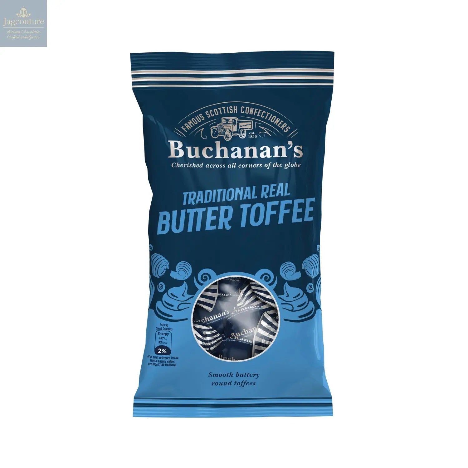 Buchanan's bag of Traditional Real Butter Toffees Jag Couture Chocolates