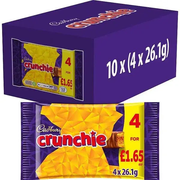 Cadbury Crunchie Chocolate Bar 4 Pack Multipack 104.4g (Case of 10)
