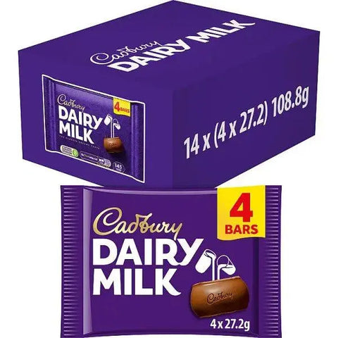 Cadbury Dairy Milk Chocolate Bar 4 Pack 108.8g (Case of 14)
