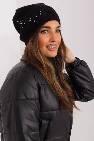 Women's Warm Winter Hat – Smooth Knit with Side Appliqué