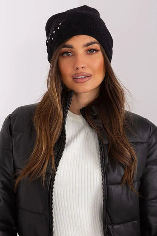 Women's Warm Winter Hat – Smooth Knit with Side Appliqué