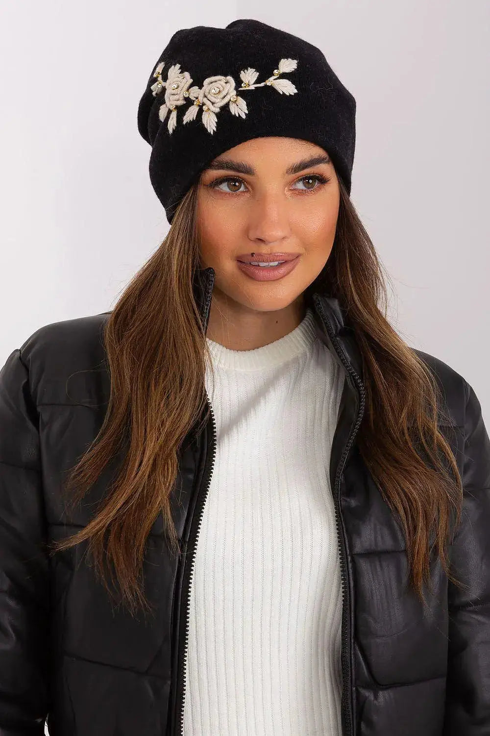 Women's Warm Winter Hat – Smooth Knit with Side Appliqué
