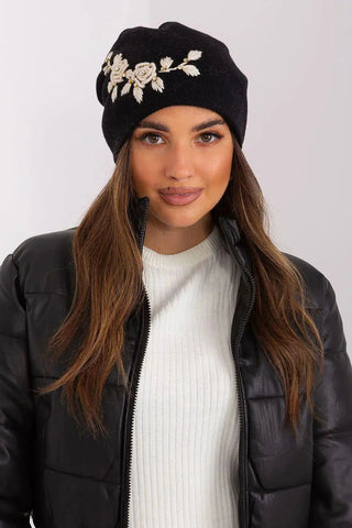 Women's Warm Winter Hat – Smooth Knit with Side Appliqué