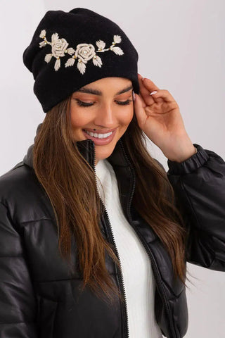 Women's Warm Winter Hat – Smooth Knit with Side Appliqué