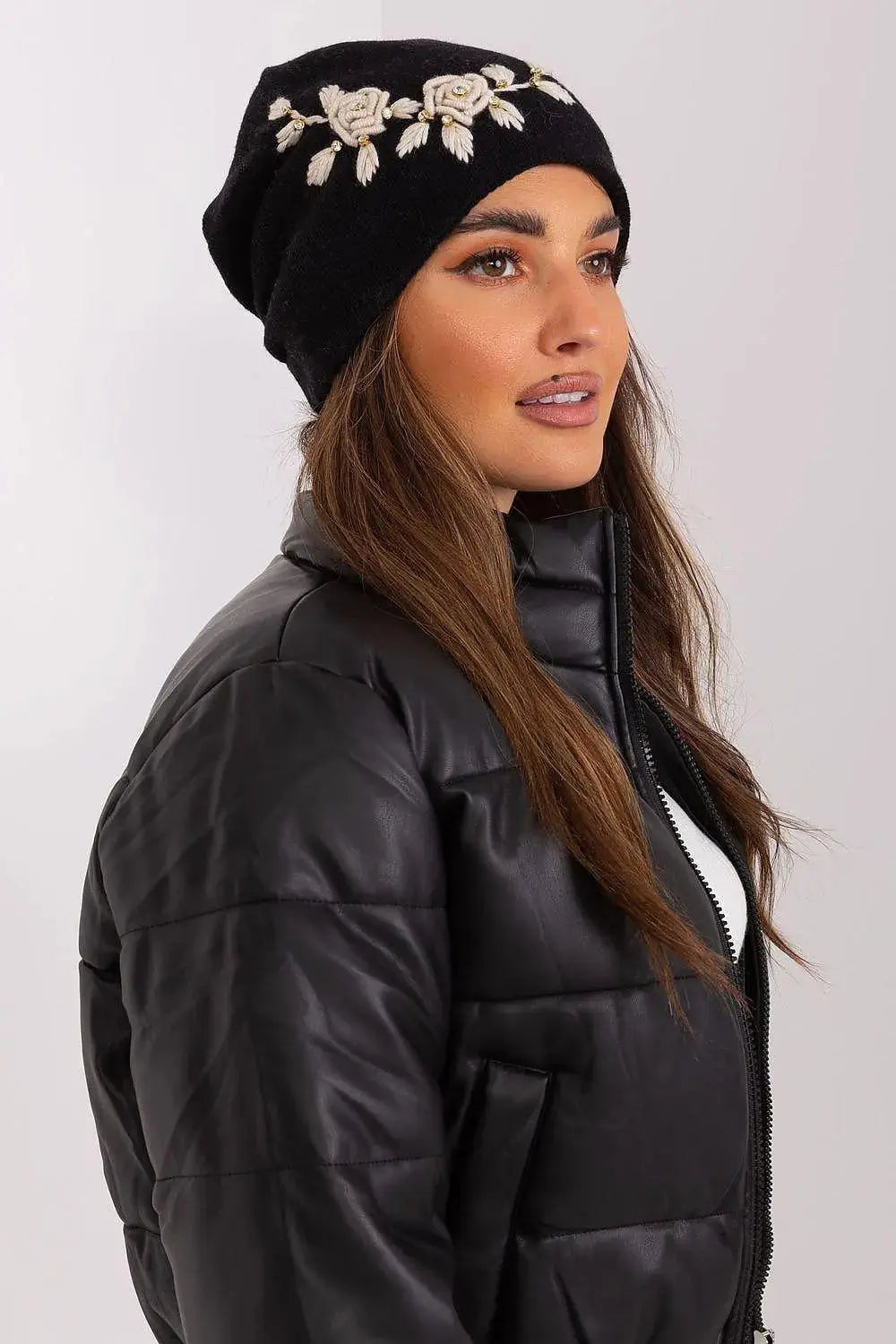 Women's Warm Winter Hat – Smooth Knit with Side Appliqué