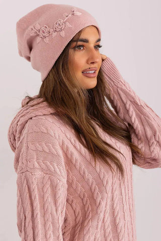 Women's Warm Winter Hat – Smooth Knit with Side Appliqué