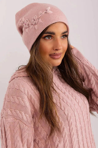 Women's Warm Winter Hat – Smooth Knit with Side Appliqué