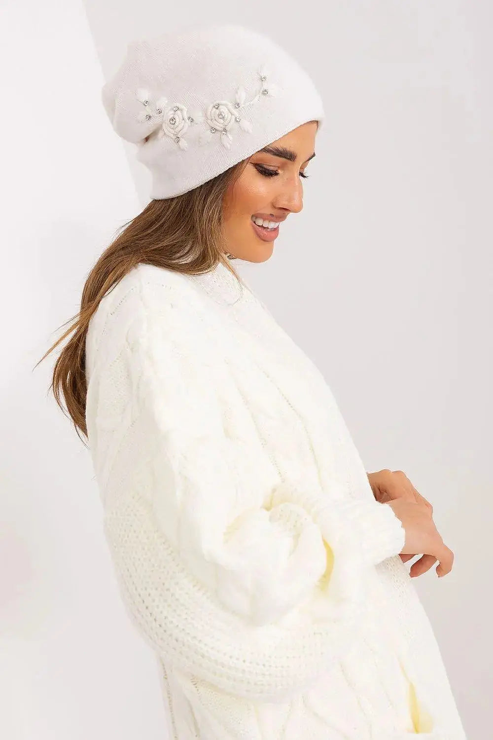 Women's Warm Winter Hat – Smooth Knit with Side Appliqué