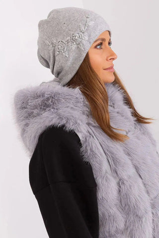 Women's Warm Winter Hat – Smooth Knit with Side Appliqué
