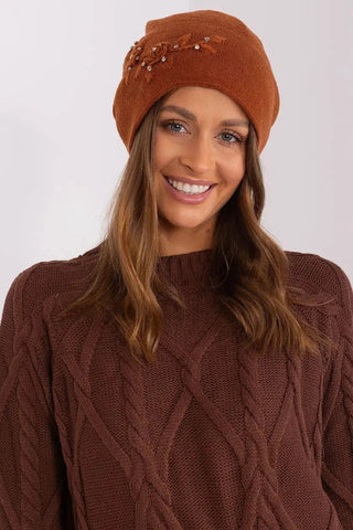 Women's Warm Winter Hat – Smooth Knit with Side Appliqué