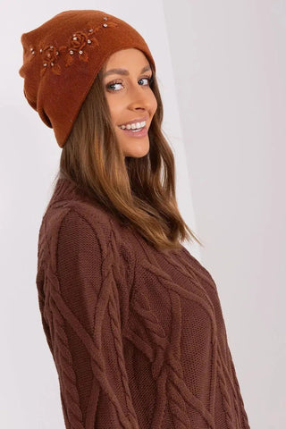 Women's Warm Winter Hat – Smooth Knit with Side Appliqué