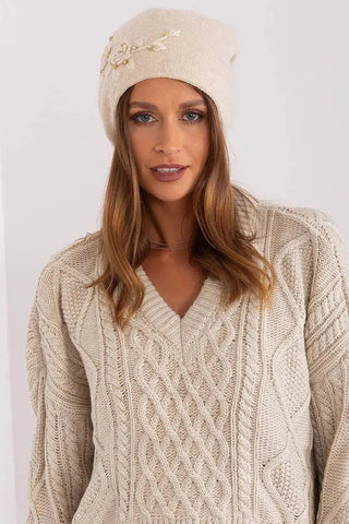 Women's Warm Winter Hat – Smooth Knit with Side Appliqué