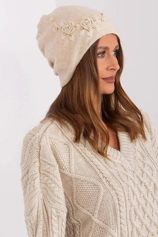 Women's Warm Winter Hat – Smooth Knit with Side Appliqué