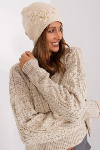 Women's Warm Winter Hat – Smooth Knit with Side Appliqué