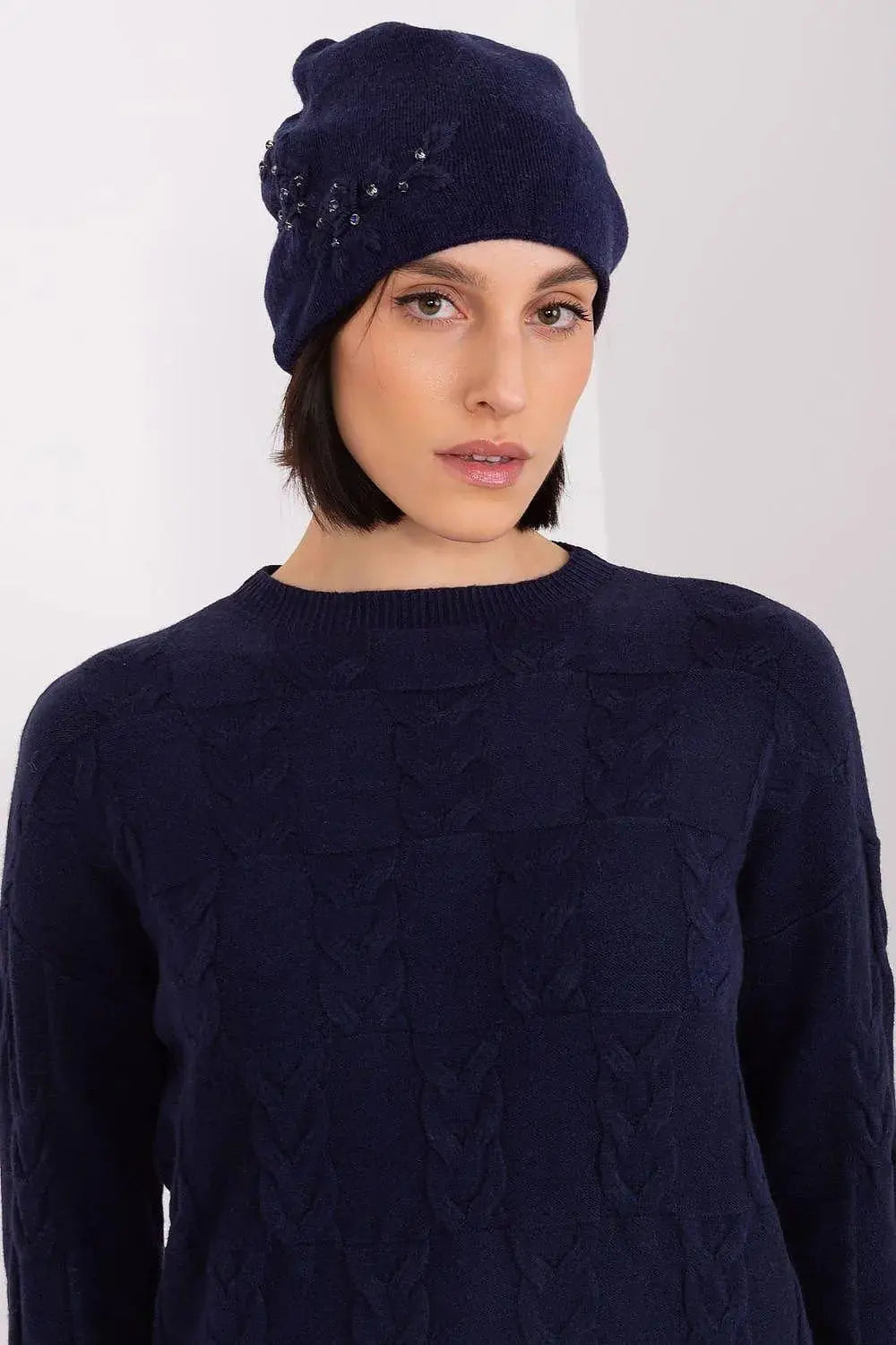 Women's Warm Winter Hat – Smooth Knit with Side Appliqué