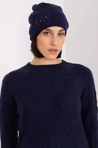 Women's Warm Winter Hat – Smooth Knit with Side Appliqué