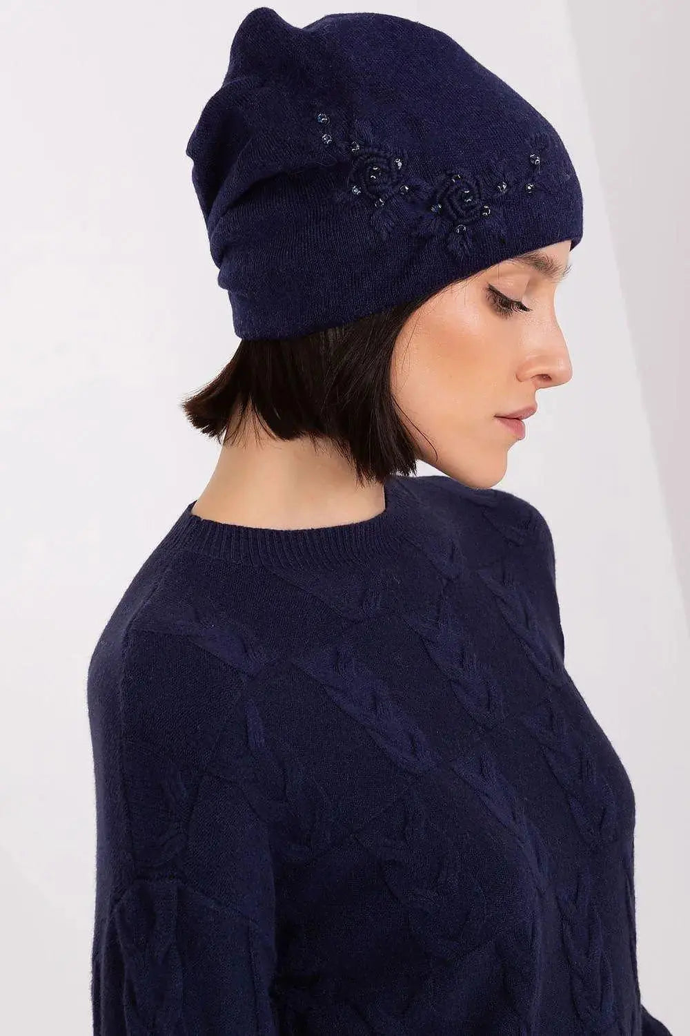 Women's Warm Winter Hat – Smooth Knit with Side Appliqué