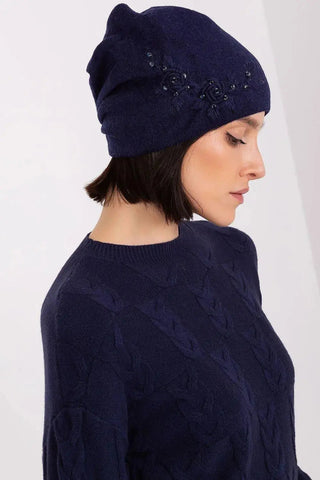 Women's Warm Winter Hat – Smooth Knit with Side Appliqué