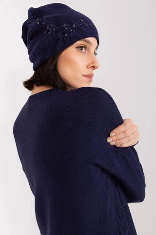 Women's Warm Winter Hat – Smooth Knit with Side Appliqué