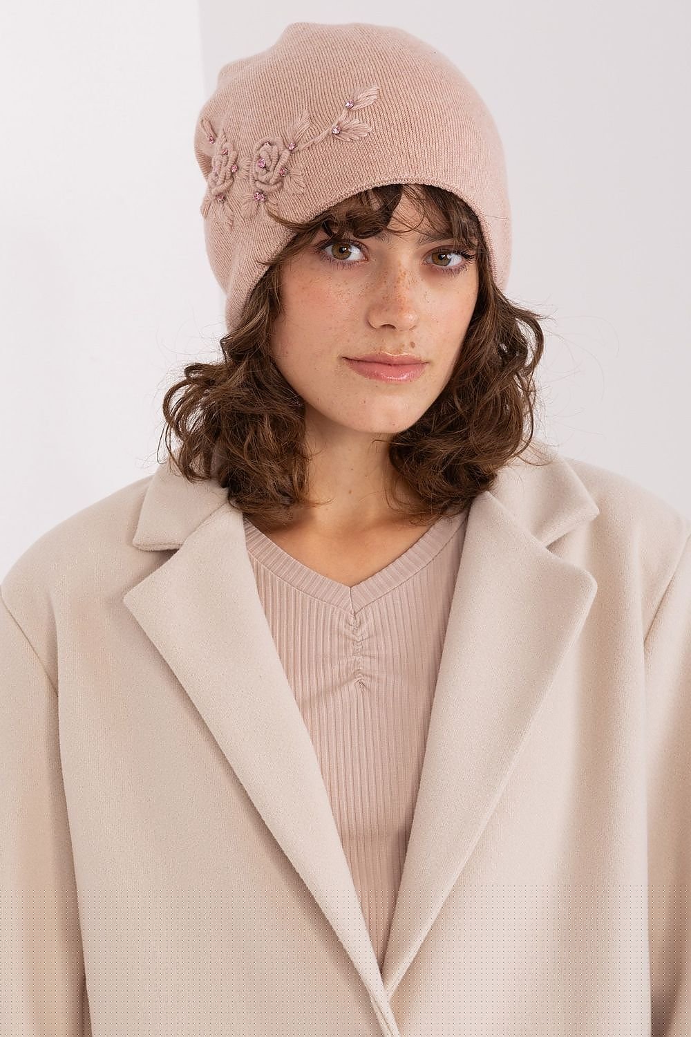 Women's Warm Winter Hat – Smooth Knit with Side Appliqué