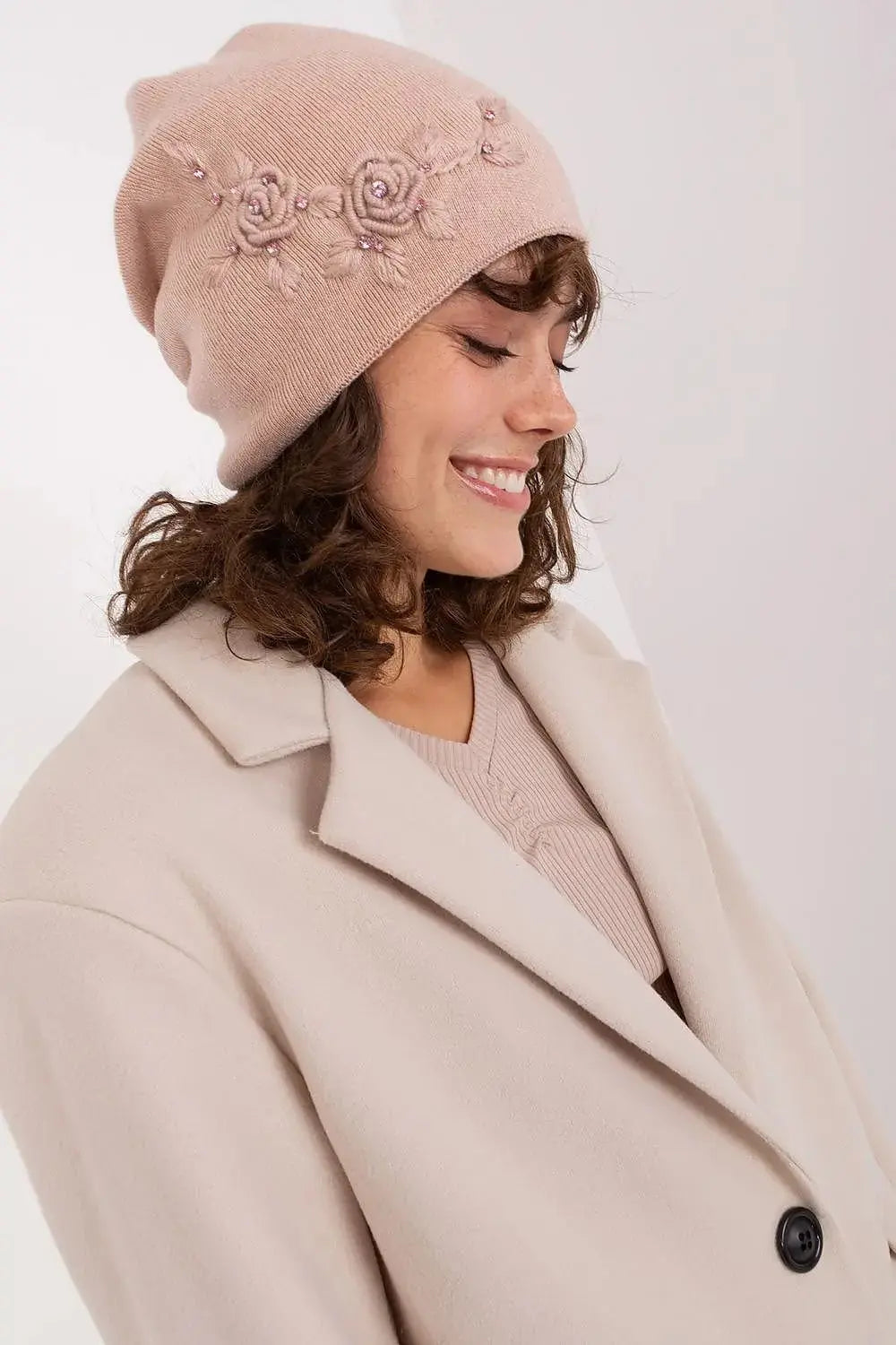 Women's Warm Winter Hat – Smooth Knit with Side Appliqué