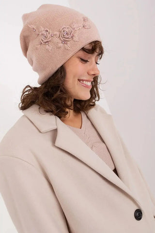 Women's Warm Winter Hat – Smooth Knit with Side Appliqué