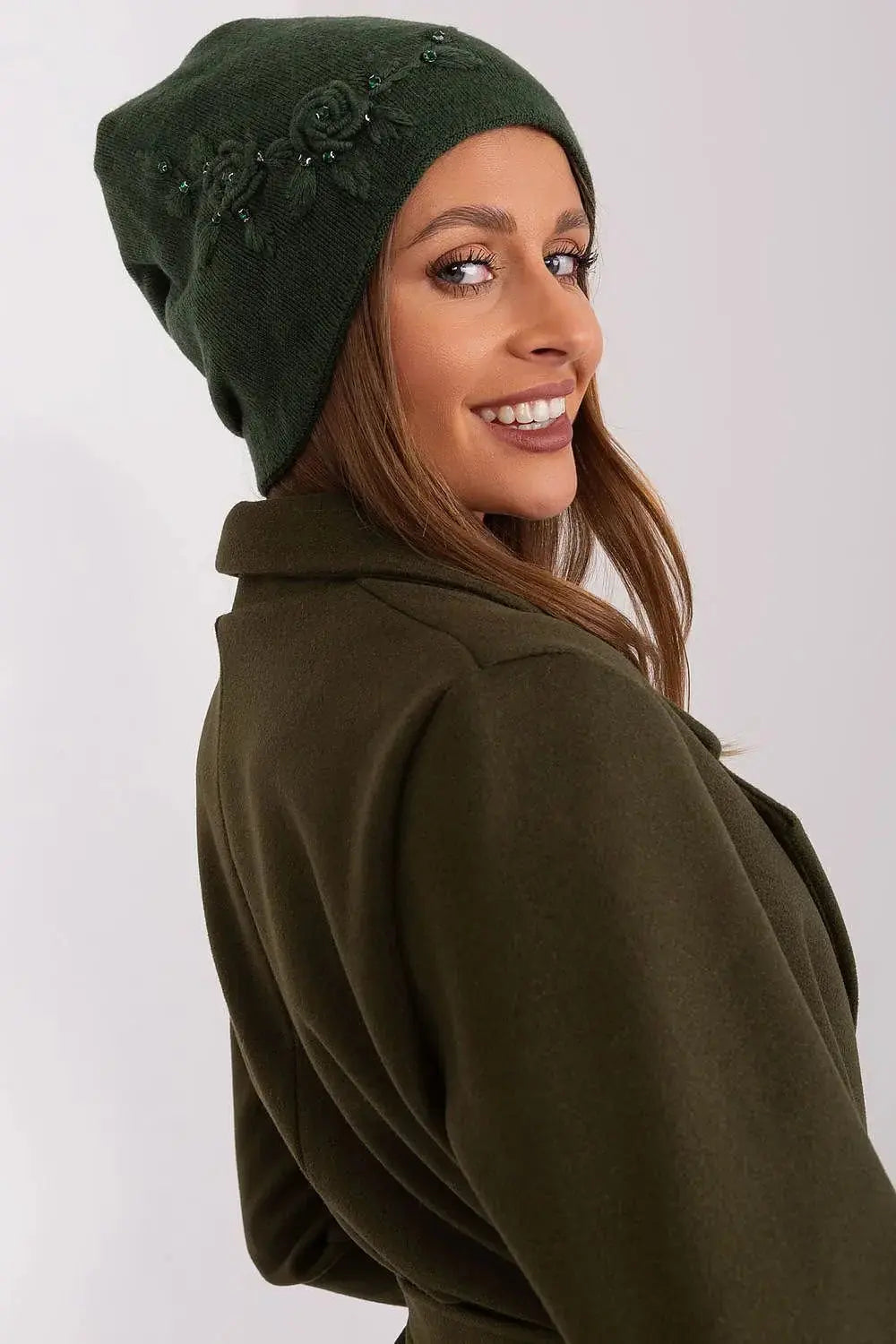 Women's Warm Winter Hat – Smooth Knit with Side Appliqué