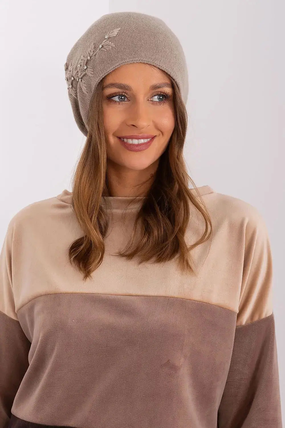 Women's Warm Winter Hat – Smooth Knit with Side Appliqué