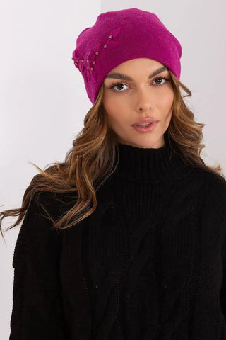 Women's Warm Winter Hat – Smooth Knit with Side Appliqué