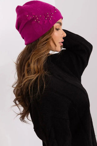 Women's Warm Winter Hat – Smooth Knit with Side Appliqué