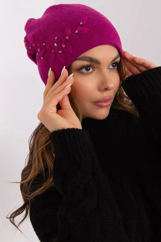Women's Warm Winter Hat – Smooth Knit with Side Appliqué
