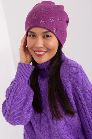 Women's Winter Beanie – Warm Cashmere Blend with Rhinestone Detail